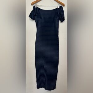 Rony Kobk off the shoulder knit stripe midi dress